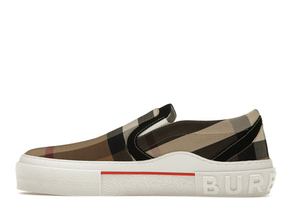 Burberry Slip On Sneakers Exaggerated Check Birch Brown White 