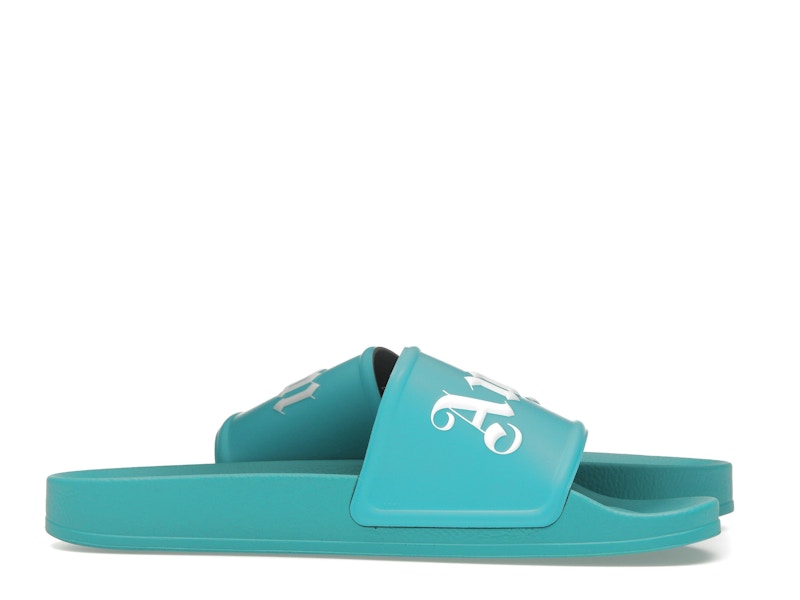 Palm Angels Logo Pool Slides Light Blue