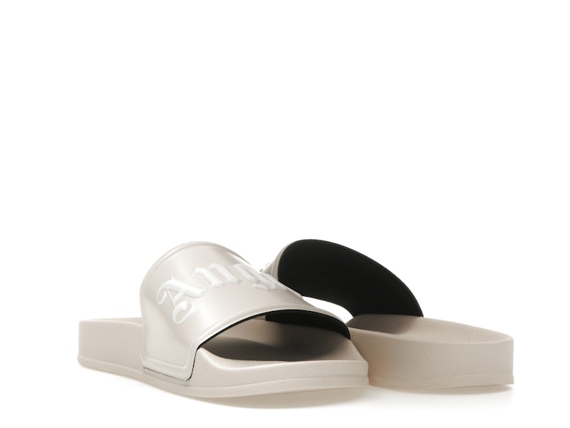 Palm Angels Logo Slide Beige White