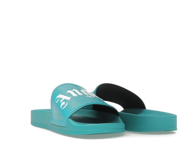 Palm Angels Logo Pool Slides Light Blue