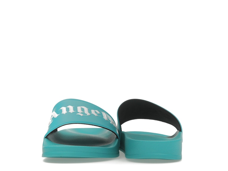 Palm Angels Logo Pool Slides Light Blue