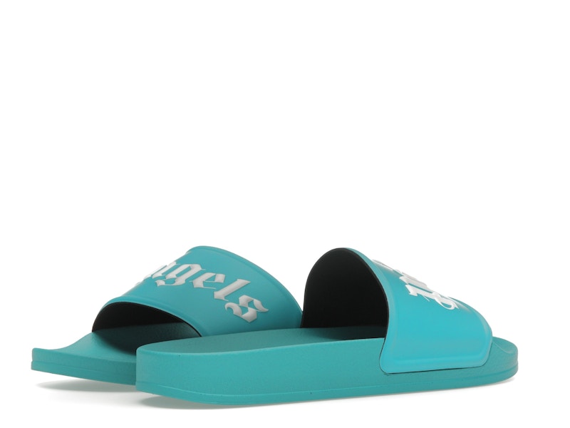 Palm Angels Logo Pool Slides Light Blue