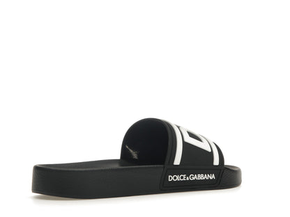 Dolce & Gabbana Beachwear Sliders DG Logo Black White