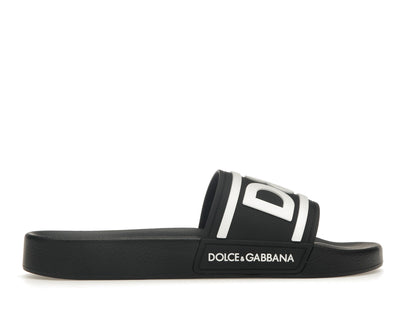 Dolce &amp; Gabbana Beachwear Sliders DG Logo Black White 