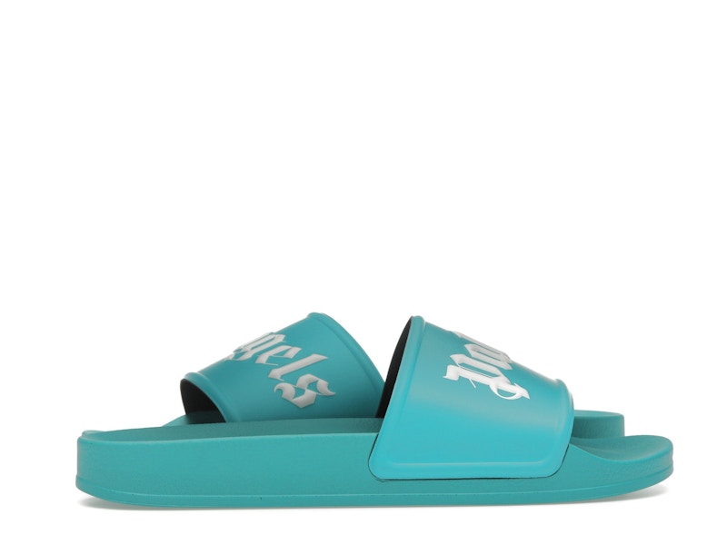 Palm Angels Logo Pool Slides Light Blue