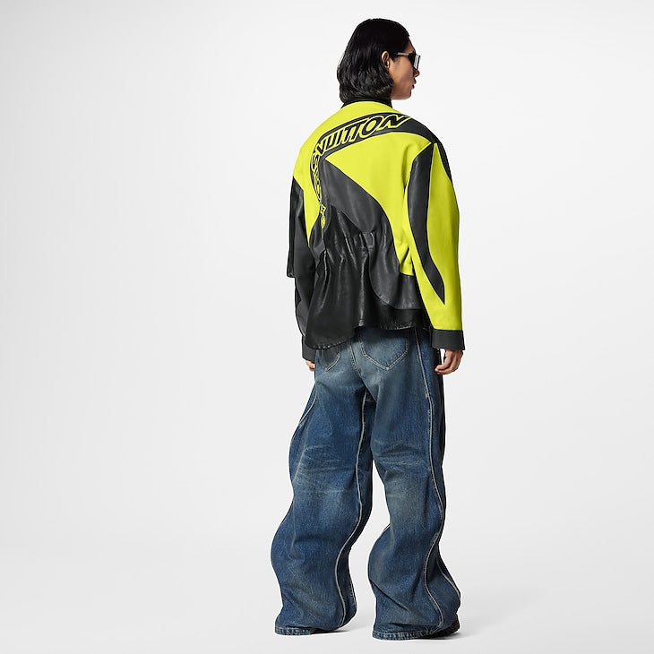 Veste moto en cuir dépareillée Louis Vuitton noire