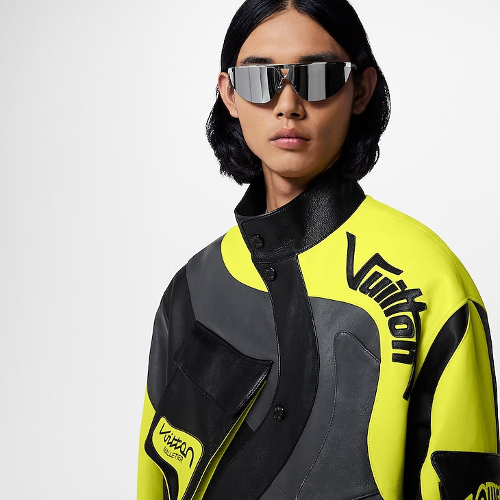 Veste moto en cuir dépareillée Louis Vuitton noire