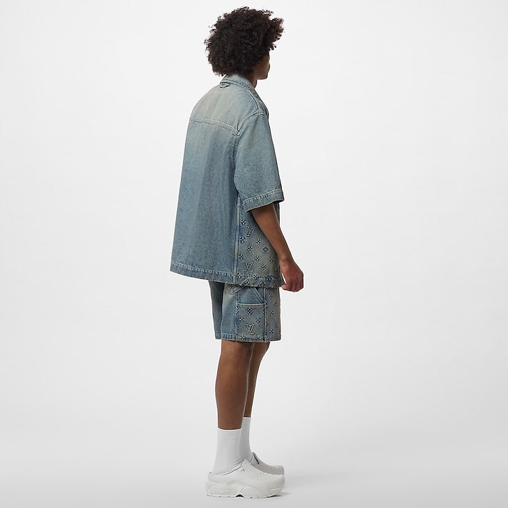 Louis Vuitton Short-Sleeved Denim Workwear Shirt Washed Denim