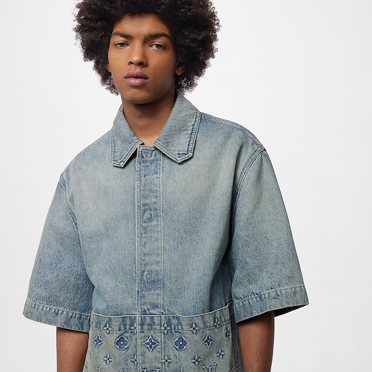 Louis Vuitton Short-Sleeved Denim Workwear Shirt Washed Denim