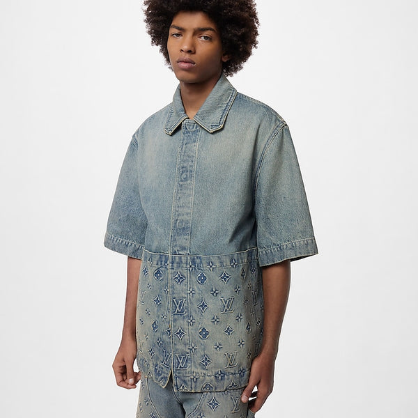 Louis Vuitton Short-Sleeved Denim Workwear Shirt Washed Denim