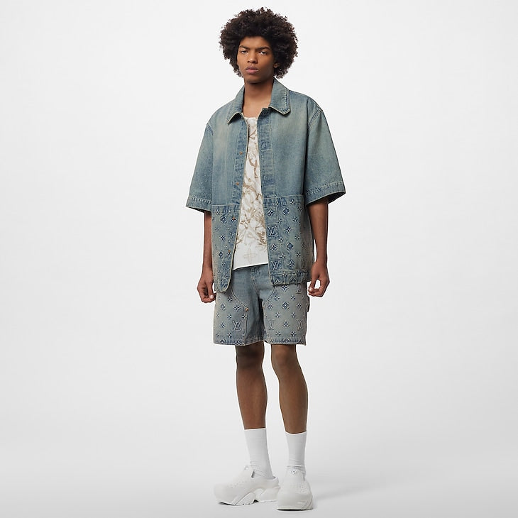 Louis Vuitton Short-Sleeved Denim Workwear Shirt Washed Denim