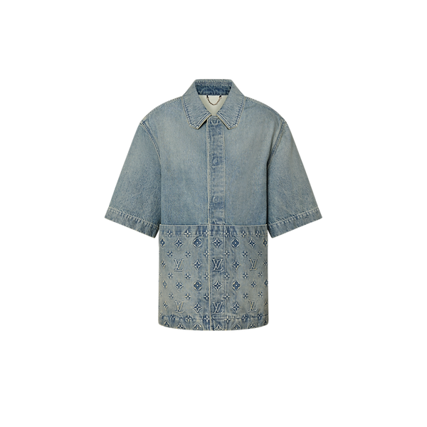 Louis Vuitton Short-Sleeved Denim Workwear Shirt Washed Denim