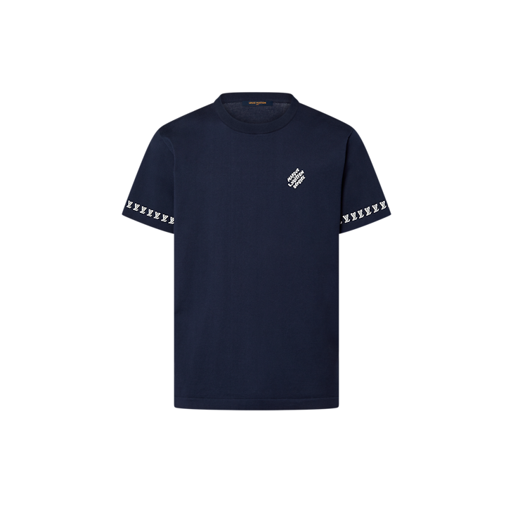 Louis Vuitton Kurzarm-Rundhalspullover aus Baumwolle in Marineblau