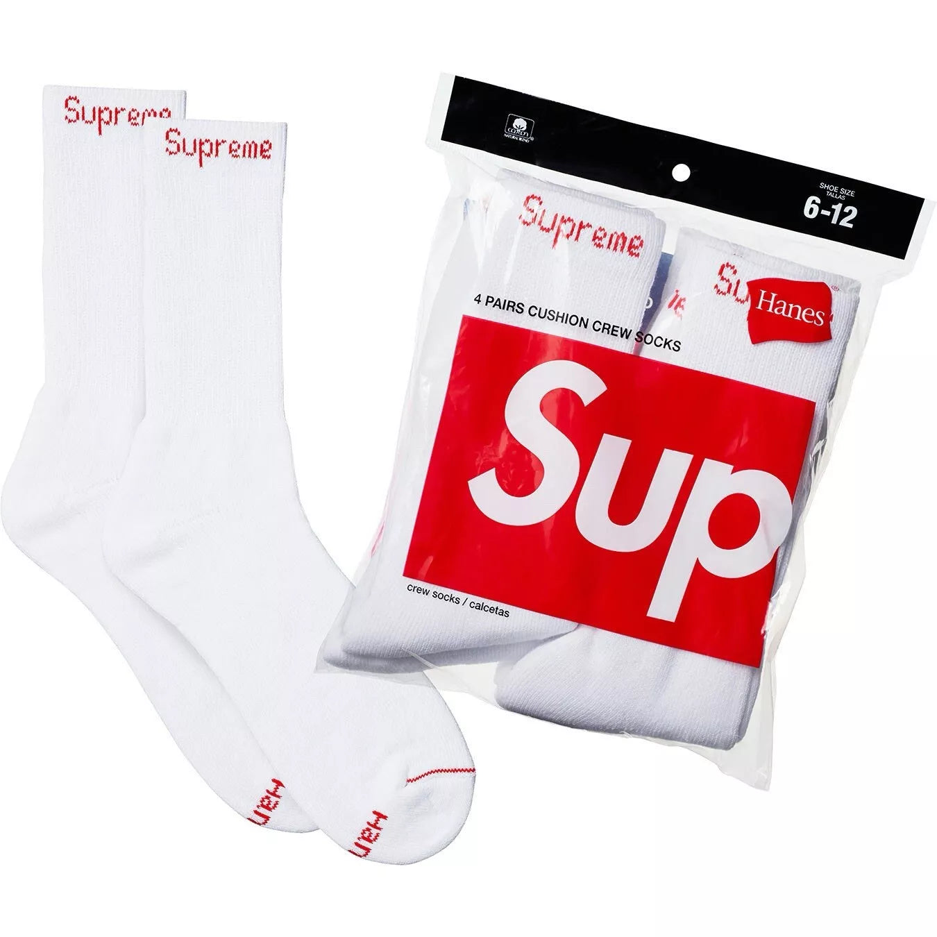 Chaussettes Supreme Hanes Crew (Lot de 2) Blanc