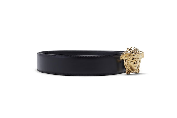 Versace Palazzo Belt with Medusa Buckle Gold-tone Black